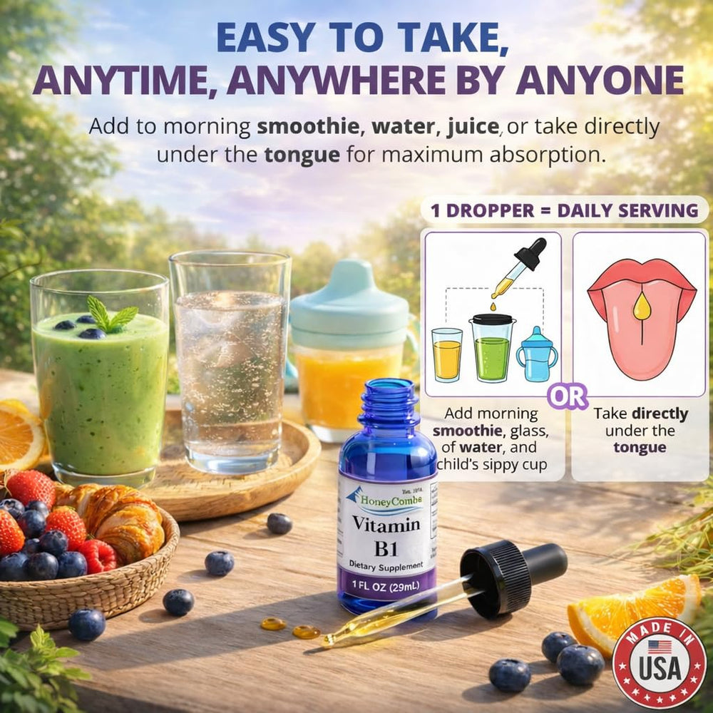 HoneyCombs B1 liquid drops label close-up highlights vegan ingredients