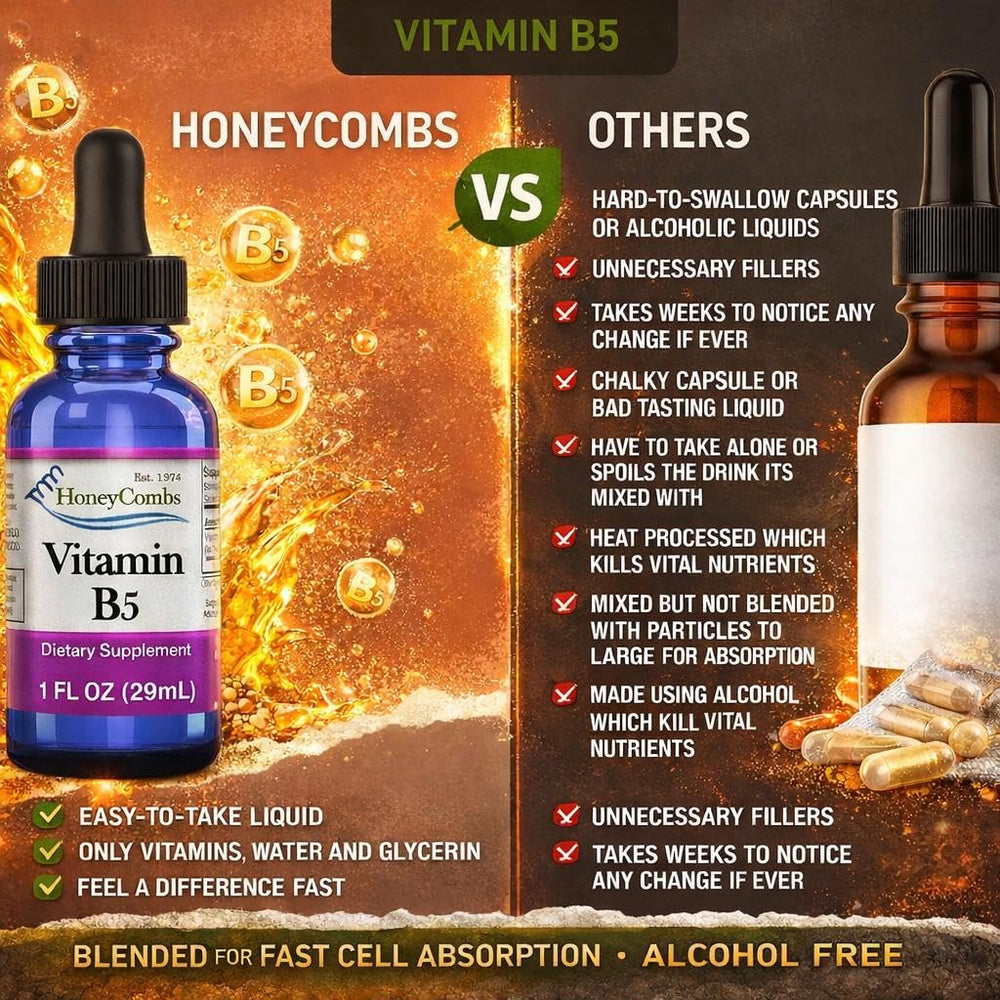 HoneyCombs B5 drops vegan pantothenic acid formula for balance.