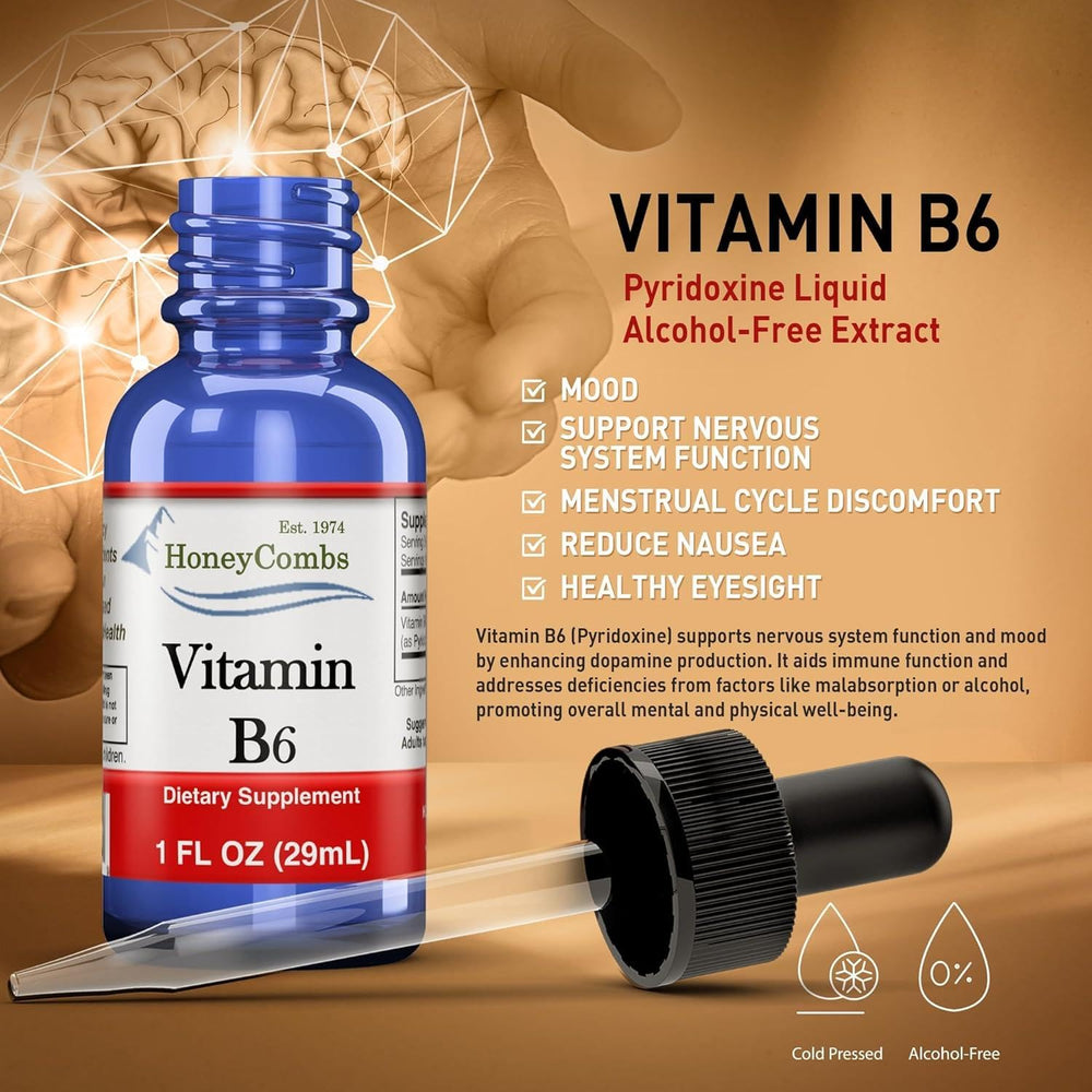 HoneyCombs Vitamin B6 liquid drops serving drops ease daily routine.