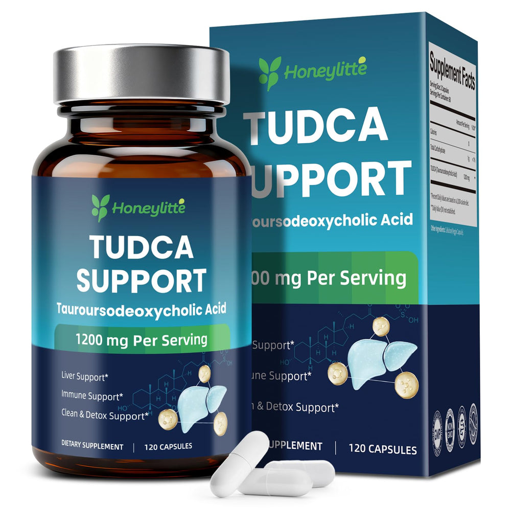 Honeylitte TUDCA 1200mg bottle front supports digestive balance