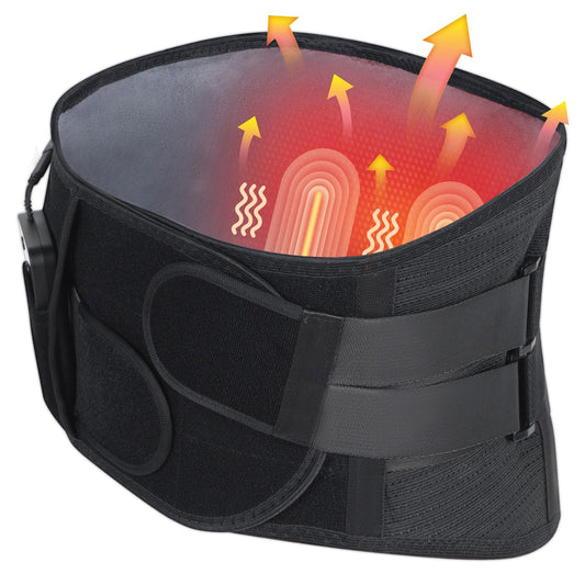 HONGJING heated back massager brace showing targeted heat for relief.