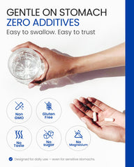 HonSan Pharmaceutical bottle on shelf with gluten-free, vegan, non-GMO icons.