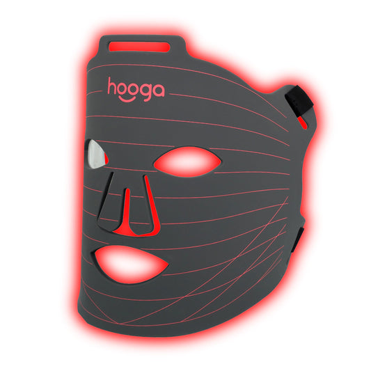 Hooga red light therapy mask with tri-chip LEDs delivering 630/660/850nm coverage.