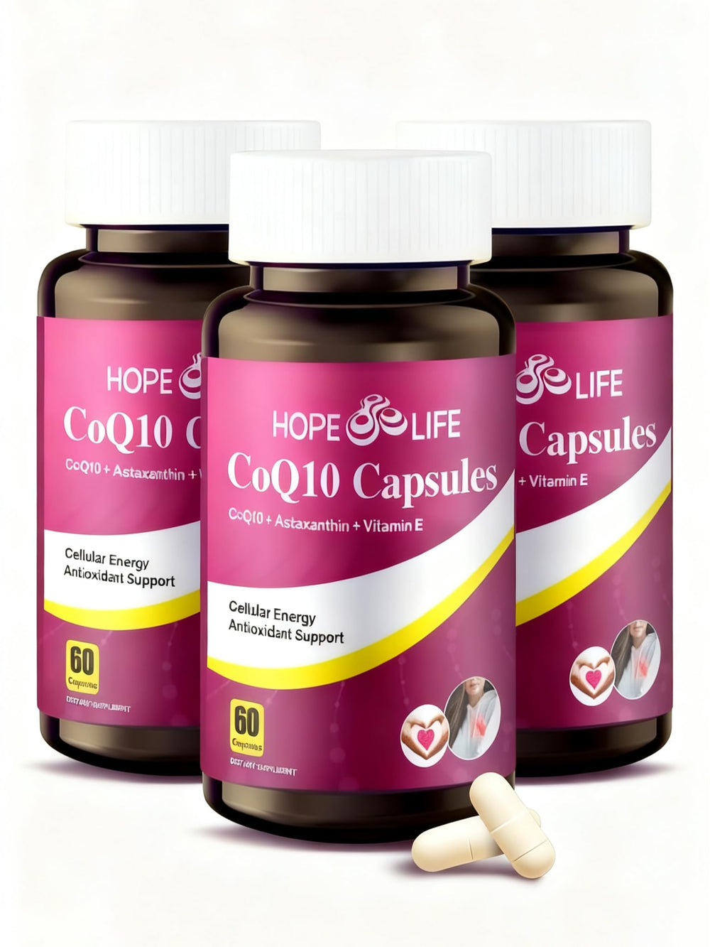 HOPE LIFE CoQ10 bottle front view for daily energy support