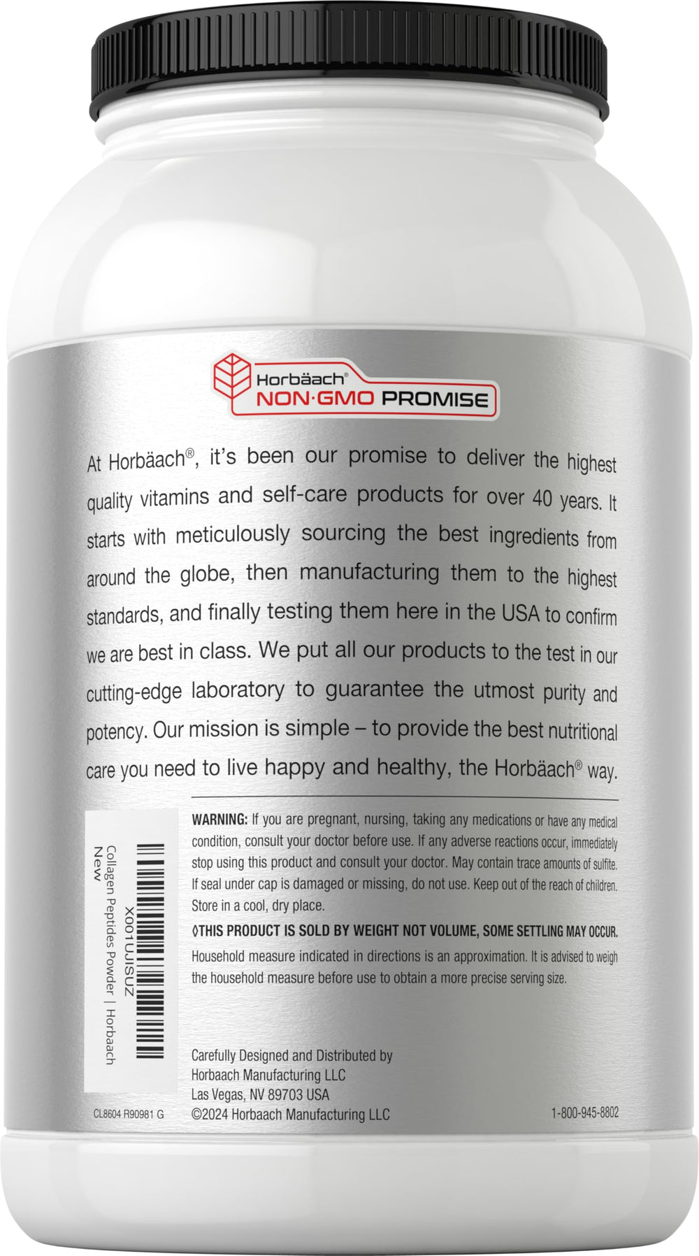 Scoop resting on Horbaach Collagen Peptides powder for precise dosing.
