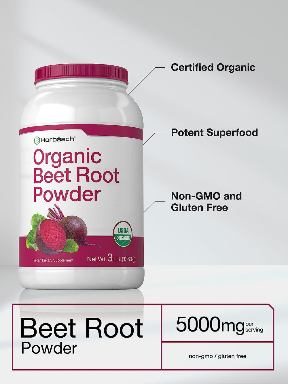 Horbäach organic beet root powder scoop for easy serving