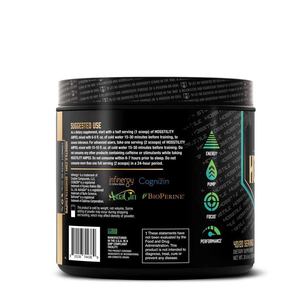 Hosstile Amped sour gummy flavor sample beside a shaker.