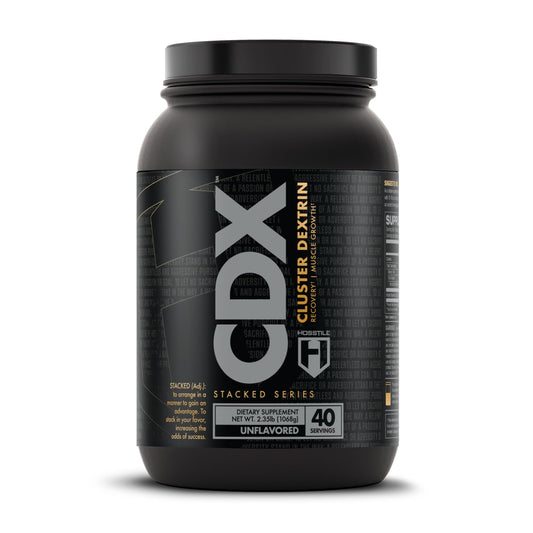 HOSSTILE CDX bottle showing clean unflavored carbs for workouts.