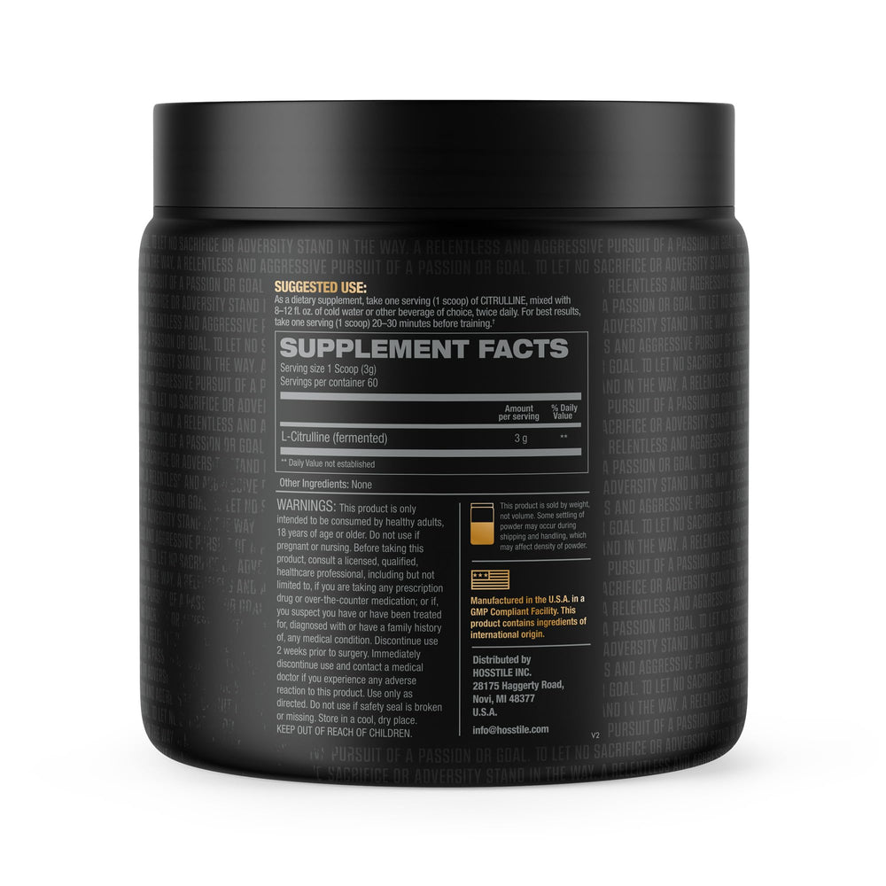 HOSSTILE Citrulline powder dissolves in water for easy mixing.