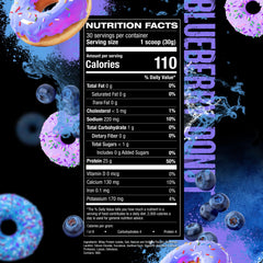 HOSSTILE ISO blue blueberry donut flavor indicating tasty nutrition shake.