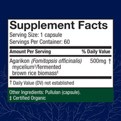 Host Defense Agarikon Capsules label closeup shows ingredients and branding
