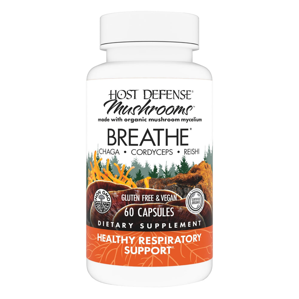 Host Defense Breathe front view packaging for daily respiratory support.