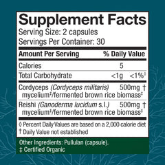 Host Defense CordyChi packaging label showcases Cordyceps and Reishi benefits.