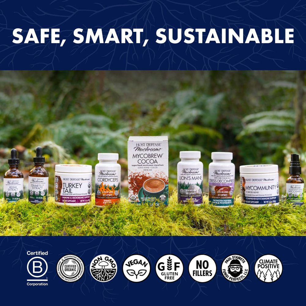 Front label features The Smart Mushroom branding on Host Defense Lion's Mane.