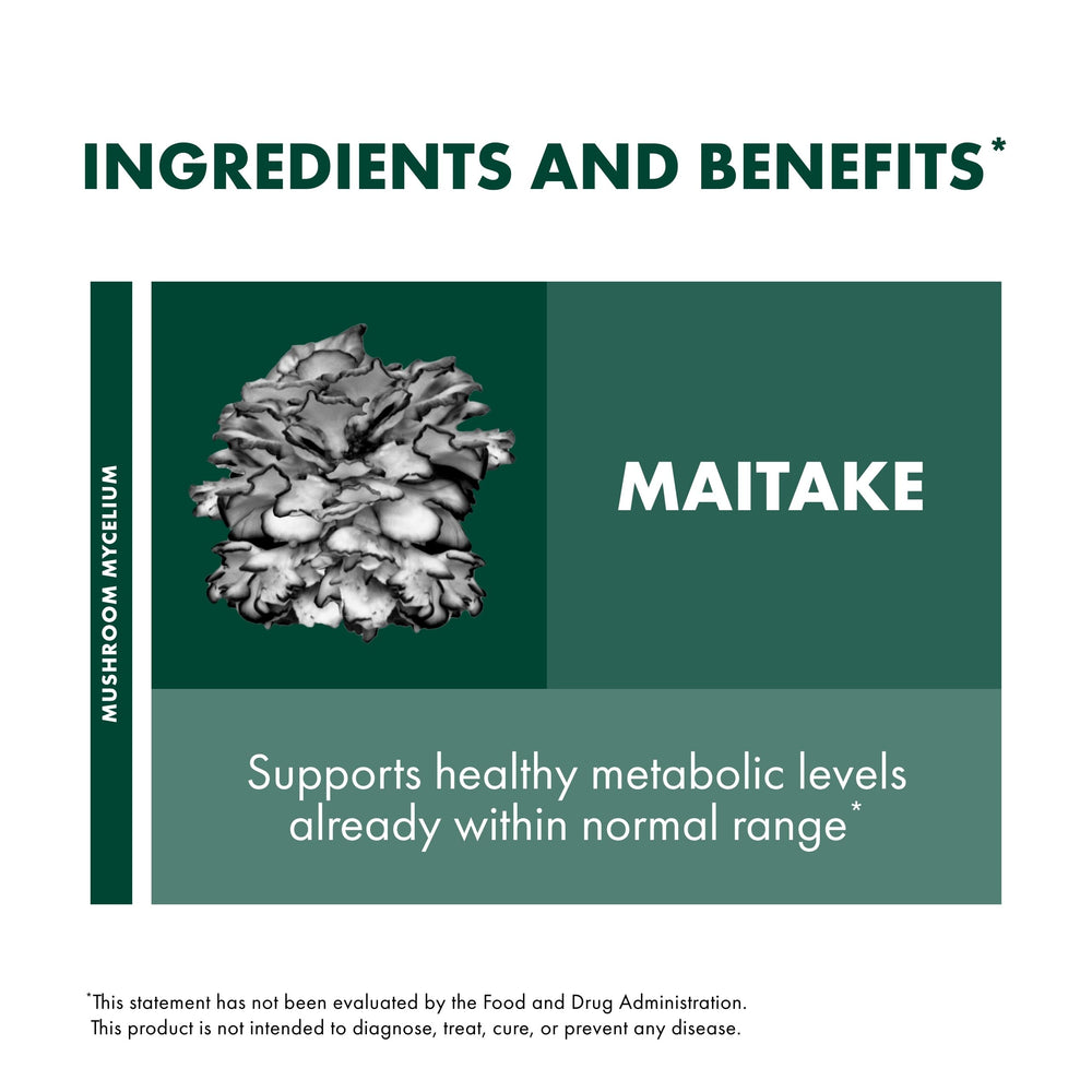 Host Defense Maitake capsules nutrition facts panel highlights serving size for consistent daily use.