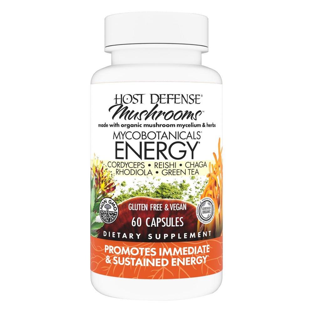 Host Defense MycoBotanicals Energy capsules in a bottle for daily energy support
