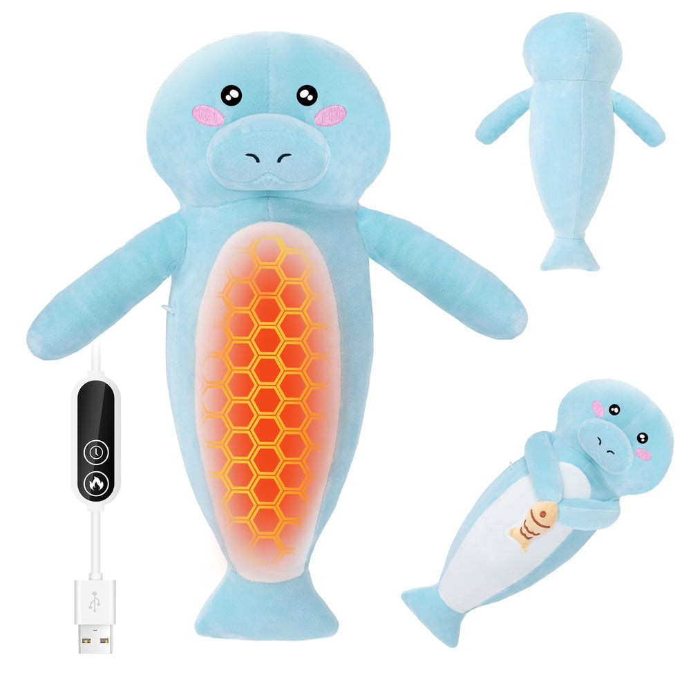 HOTHUGZ manatee heating pad plush front view for warm, comforting hugs.