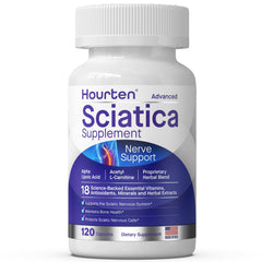 Hourten Advanced Sciatic Nerve Support bottle shows portable relief for daily movement.