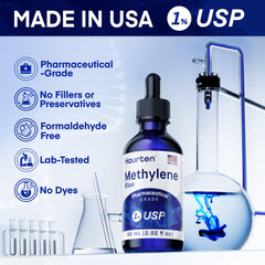 Hourten Methylene Blue Drops blue liquid close-up highlighting vivid color.