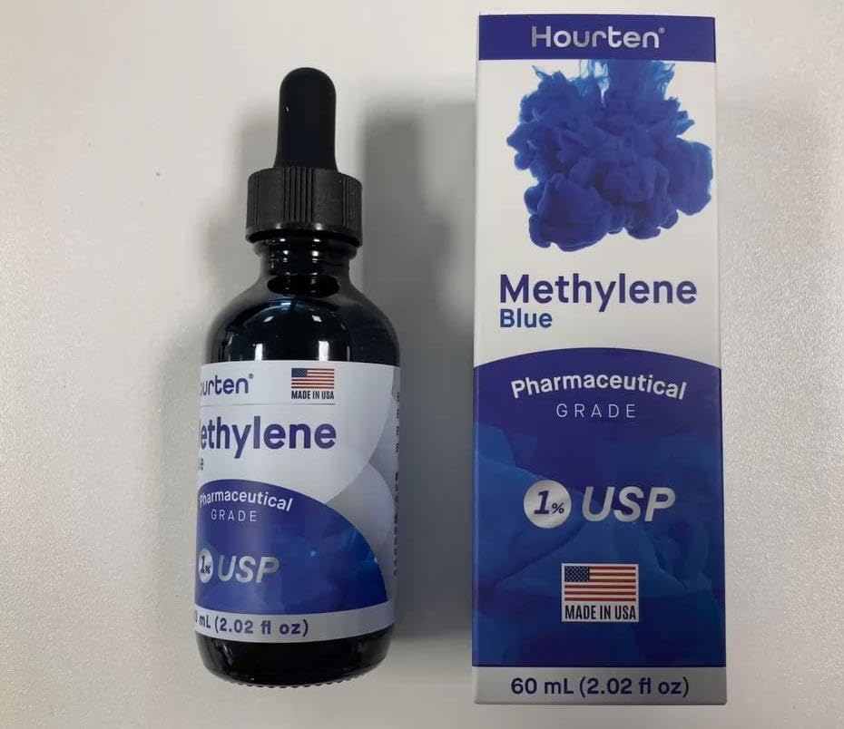Hourten Methylene Blue Drops dosing guide graphic for safe use.