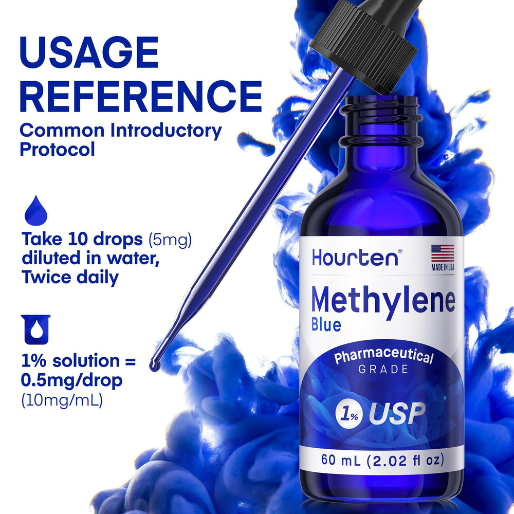 Hourten Methylene Blue Drops USA-made origin indicates domestic production.
