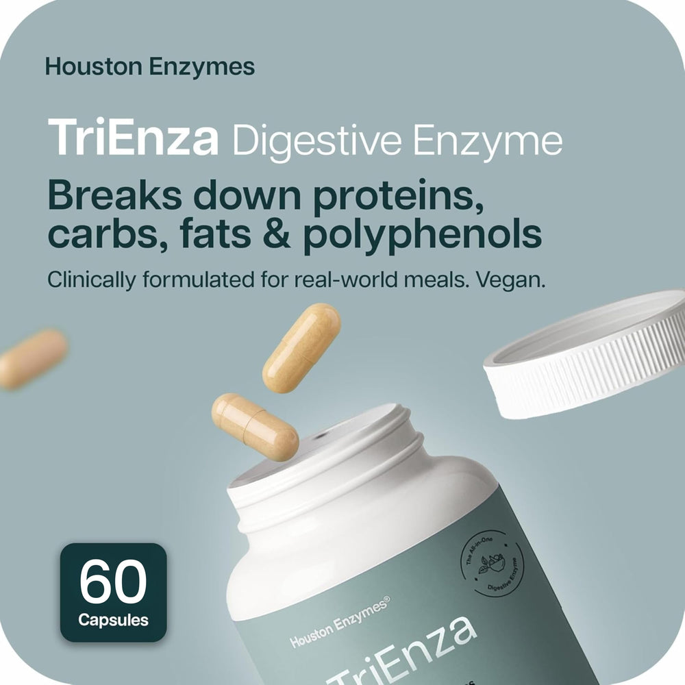 Houston Enzymes TriEnza chewables close-up demonstrates versatile format for on-the-go use.