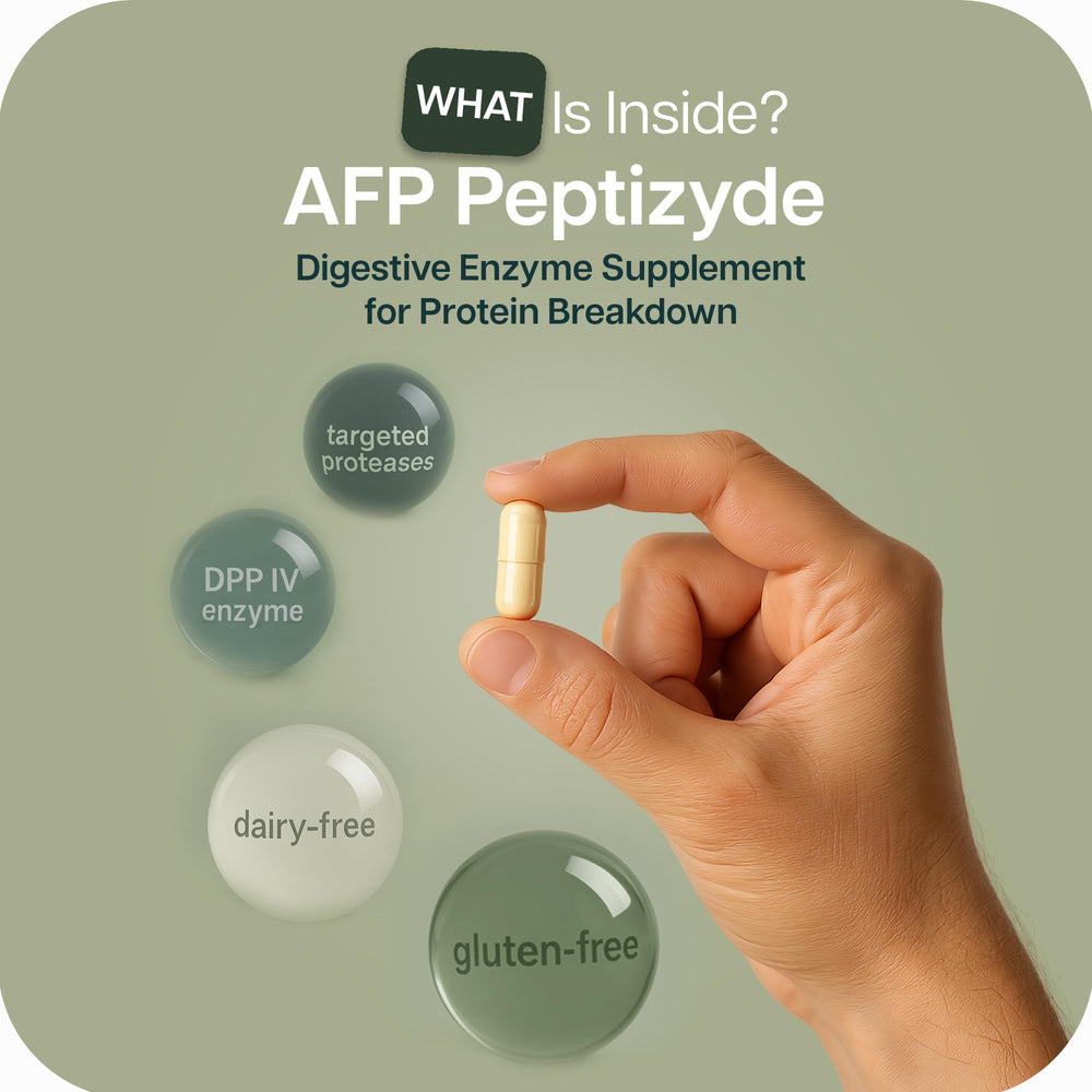 Houston Enzymes AFP Peptizyde capsules ready to swallow for digestion.