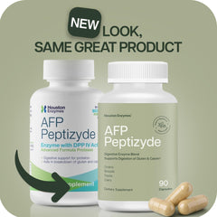Houston Enzymes AFP Peptizyde dosage graphic illustrates serving size.