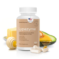 Houston Enzymes Lypazyme bottle with 120 capsules for complete fat digestion support