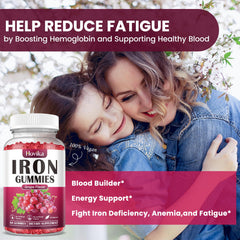 Hovika Iron Gummies label image shows vitamin C and B12 benefits.
