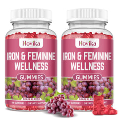 Hovika Iron for Women Gummies bottle front with 40mg iron and grape flavor.