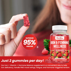 Hovika Iron for Women Gummies close-up of strawberry flavor for easy intake