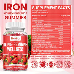 Hovika Iron for Women Gummies on kitchen counter with visible nutritional facts