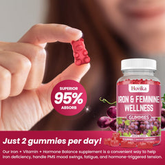 Hovika Iron for Women Gummies grape flavor serving suggestion for routine care.