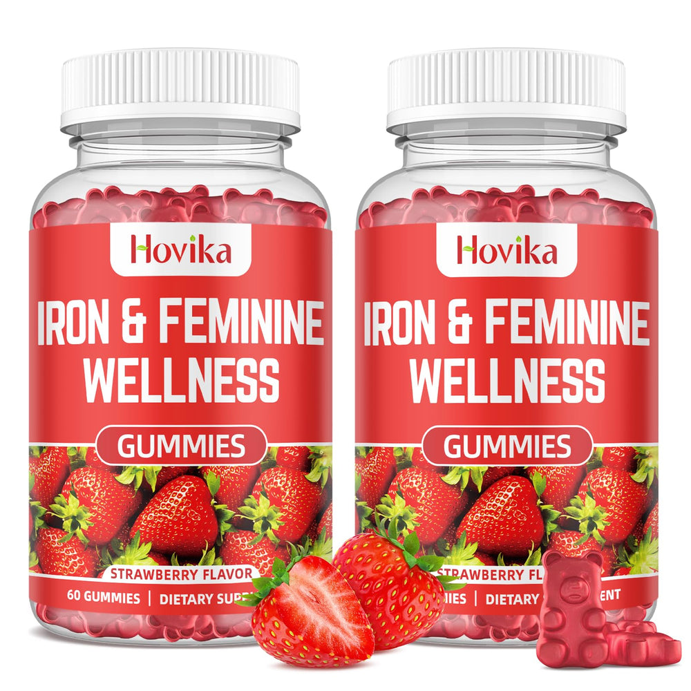 Hovika Iron for Women Gummies strawberry flavor bottle for easy daily use and energy support