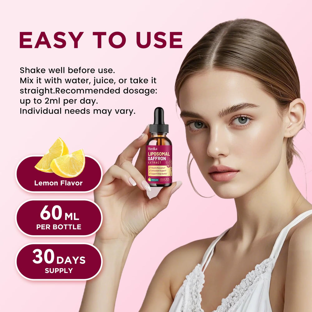 Hovika lemon-flavor saffron drops ideal for a simple daily wellness routine.