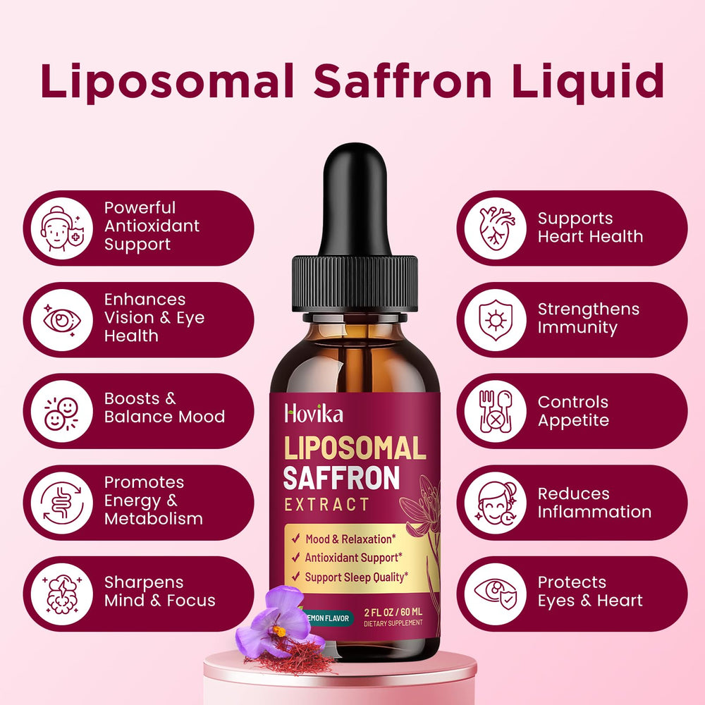 Hovika saffron drops support vision and vitality with vitamin C and D3.