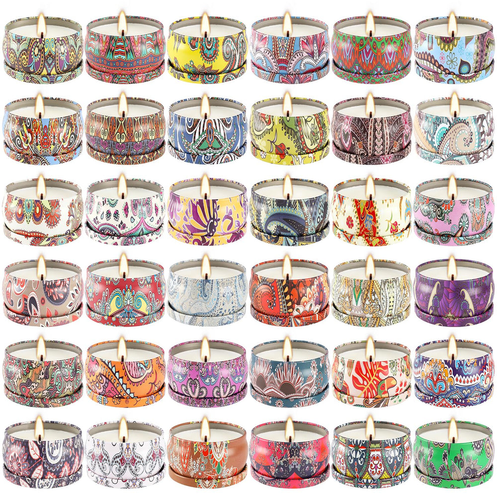Howemon 36-pack candles set showing assorted fragrances for mood enhancement and gifting.
