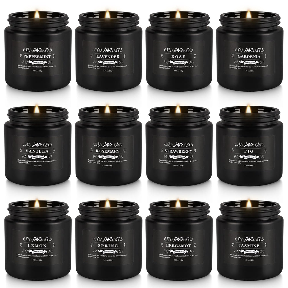 Howemon Scented Candle Set shown in black glass jars creates a relaxing home ambiance.