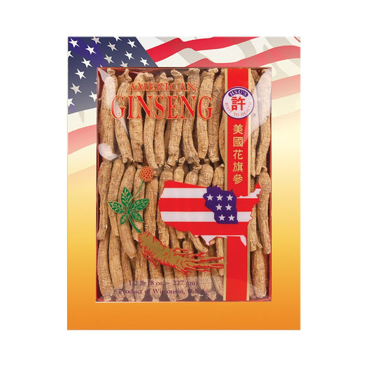 Hsu's American ginseng roots in box, ready for brewing