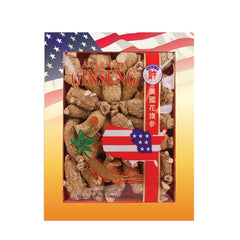 Hsu's Short Jumbo Wisconsin American ginseng roots in box front, ready for gifting.