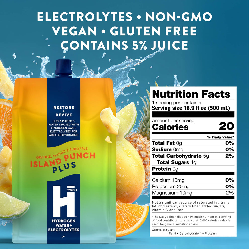 HTWO Plus Island Punch hydration packets for quick, sugar-free hydration
