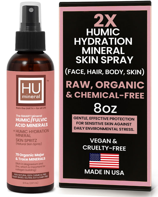 HUmineral 2X Humic Hydration Spray bottle mist delivers fast, non-greasy skin hydration.