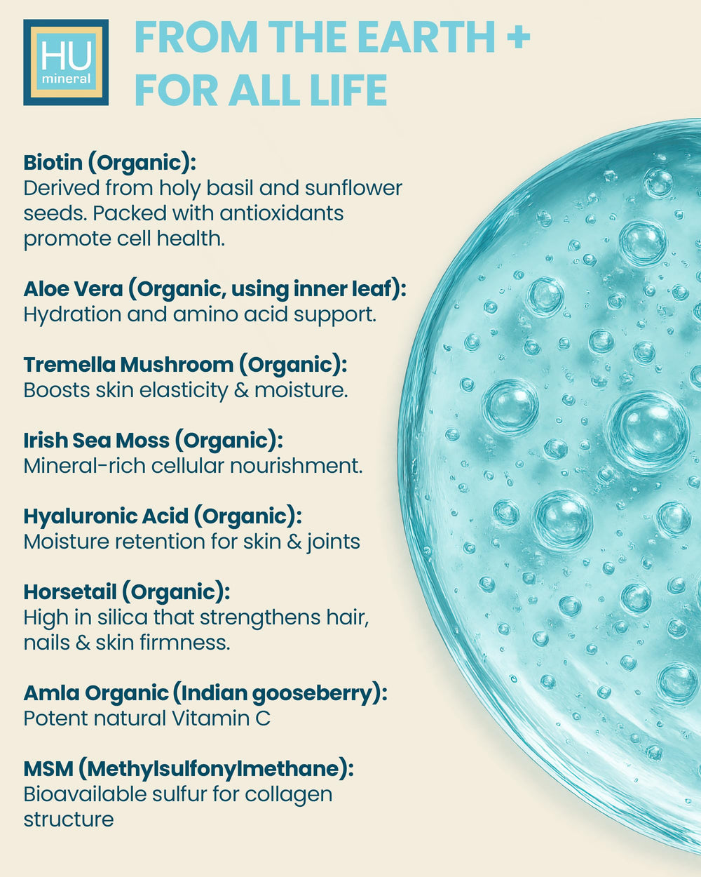 HUmineral Collagen Synthesis packaging image underscores plant based non GMO formula.