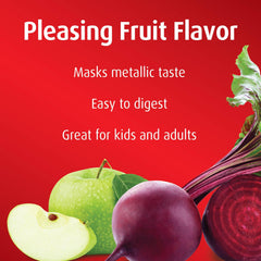 Hubner Iron Vital liquid poured into glass reveals fruit flavor