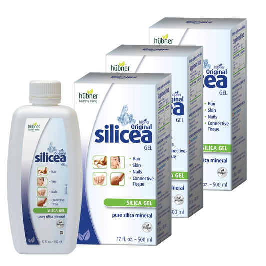 Hubner Silicea Gel bottle pour highlights pure silica for daily hair and skin support.