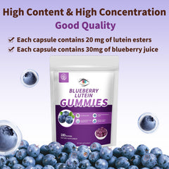 Hudetex gummies emphasize blueberry juice and lutein ingredients for eye health.