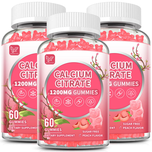Hudetex calcium citrate 1200mg bottle with peach gummies for daily bone support