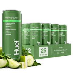 Huel Daily Greens bottle with apple cucumber mint flavor for a refreshing start