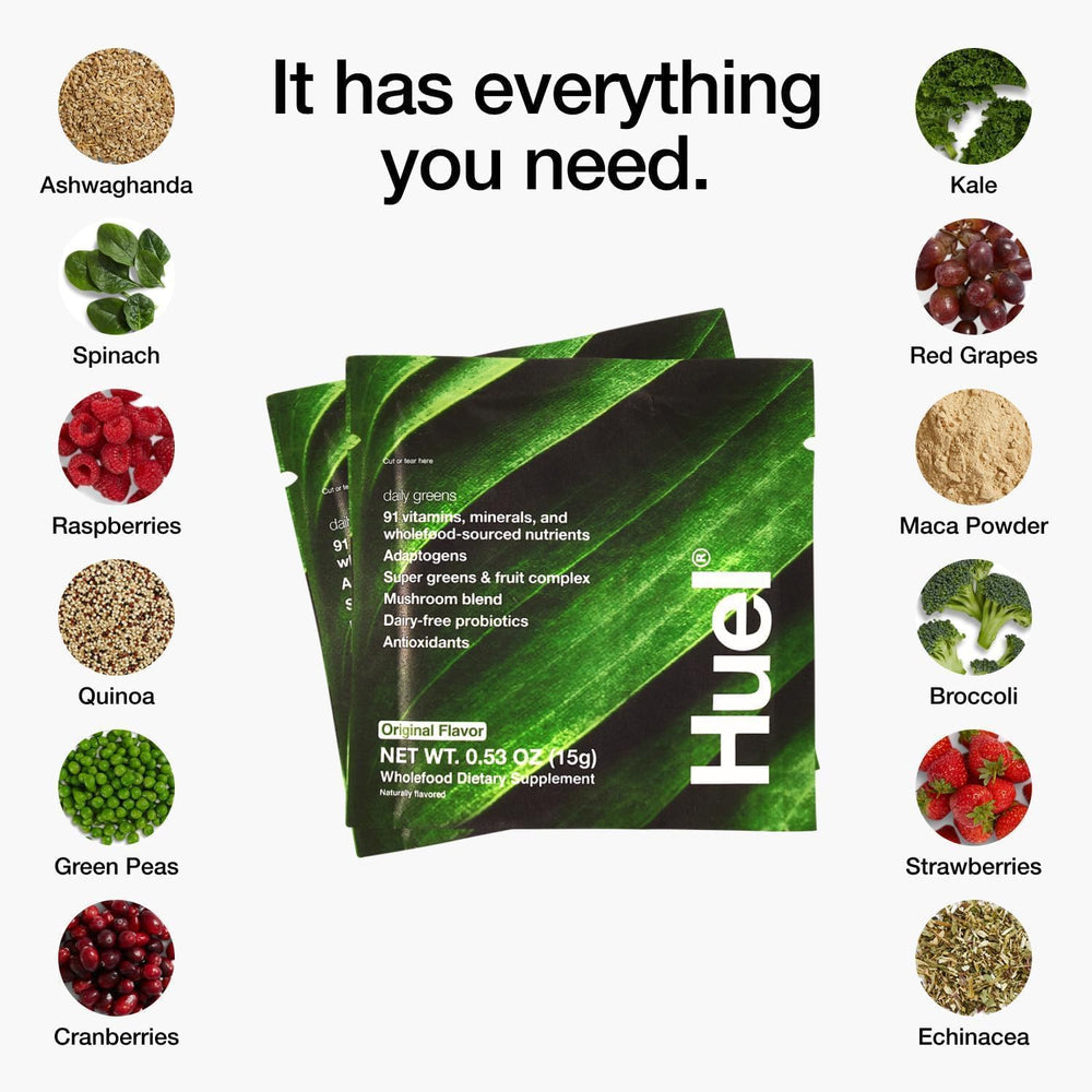 Huel Daily Greens fruit-taste profile with crisp apple and pineapple